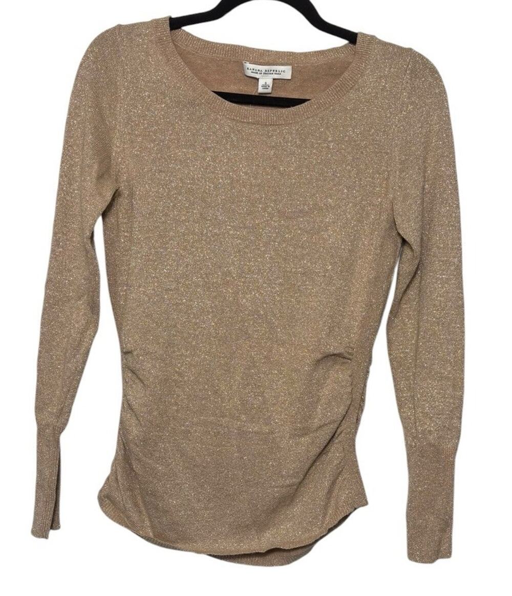 Banana Republic Italian Yarn Gold Metallic Sweater Sz S Ruched Sides Wool Blend